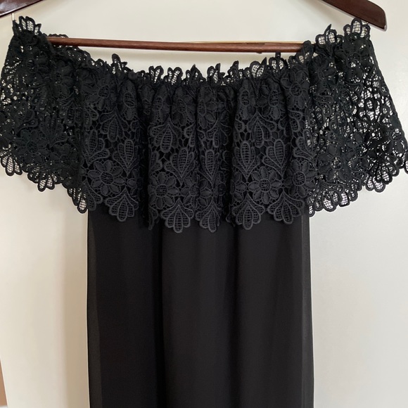 Eliza J Lace Off-The- Shoulder Black Short Dress - Picture 9 of 13